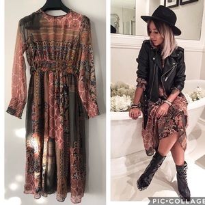 ZARA Autumn floral patchwork midi dress